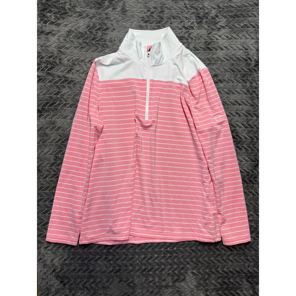 FootJoy FJ Womens Pink White Striped Quarter Zip Golf Pullover Large (1477)